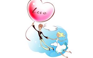 Preview wallpaper couple, art, drawing, love, flight, heart, happiness