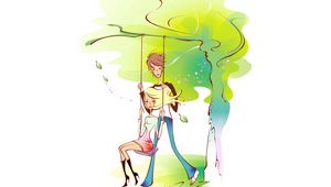 Preview wallpaper couple, art, drawing, love, swing, park, entertainment, walk