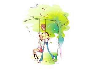 Preview wallpaper couple, art, drawing, love, swing, park, entertainment, walk