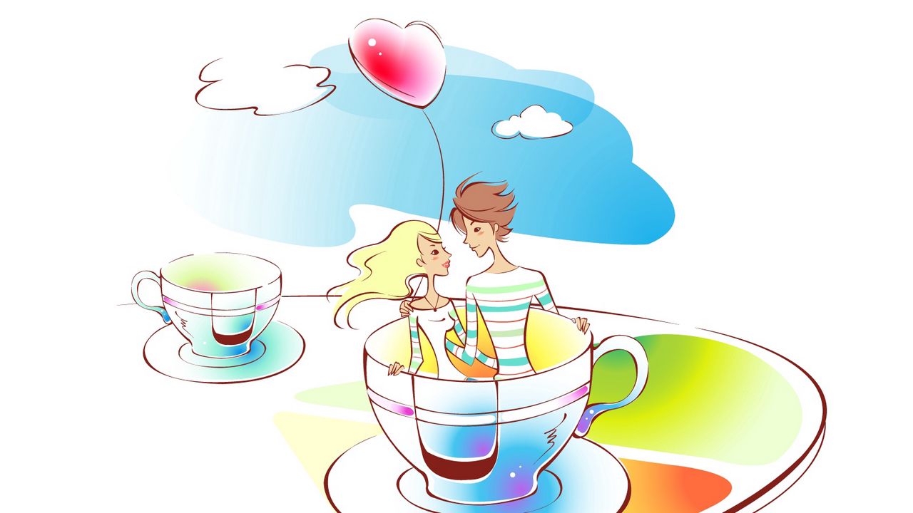 Wallpaper couple, art, drawing, love, cup, carousel, happiness
