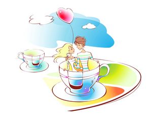 Preview wallpaper couple, art, drawing, love, cup, carousel, happiness