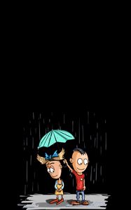 Preview wallpaper couple, art, rain, umbrella, care