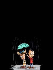 Preview wallpaper couple, art, rain, umbrella, care
