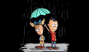 Preview wallpaper couple, art, rain, umbrella, care