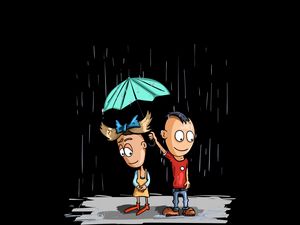 Preview wallpaper couple, art, rain, umbrella, care