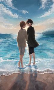 Preview wallpaper couple, beach, sea, anime, art