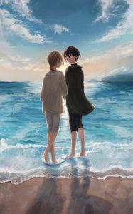 Preview wallpaper couple, beach, sea, anime, art