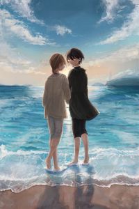 Preview wallpaper couple, beach, sea, anime, art