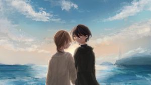 Preview wallpaper couple, beach, sea, anime, art