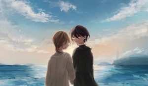 Preview wallpaper couple, beach, sea, anime, art