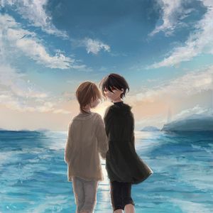 Preview wallpaper couple, beach, sea, anime, art
