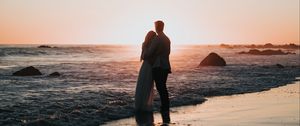 Preview wallpaper couple, beach, sunset, hugs, love