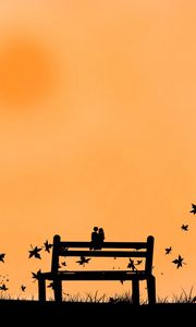 Preview wallpaper couple, bench, leaves, silhouette, fall