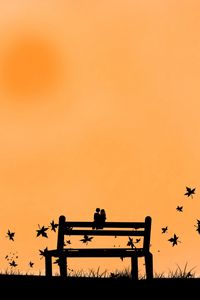 Preview wallpaper couple, bench, leaves, silhouette, fall