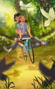 Preview wallpaper couple, bicycle, love, romance, art, happiness