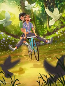 Preview wallpaper couple, bicycle, love, romance, art, happiness