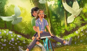 Preview wallpaper couple, bicycle, love, romance, art, happiness