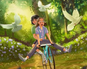 Preview wallpaper couple, bicycle, love, romance, art, happiness