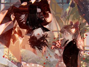 Preview wallpaper couple, bouquet, love, anime