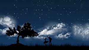 Preview wallpaper couple, dance, sky, night, tree, silhouettes