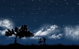Preview wallpaper couple, dance, sky, night, tree, silhouettes