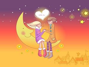 Preview wallpaper couple, date, moon, sit, city, sky