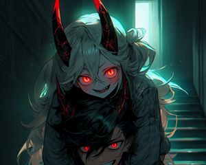 Preview wallpaper couple, demons, vampires, horns, anime, art