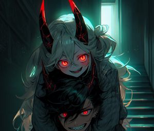 Preview wallpaper couple, demons, vampires, horns, anime, art
