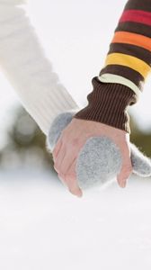Preview wallpaper couple, friendship, shaking hands, mittens, winter