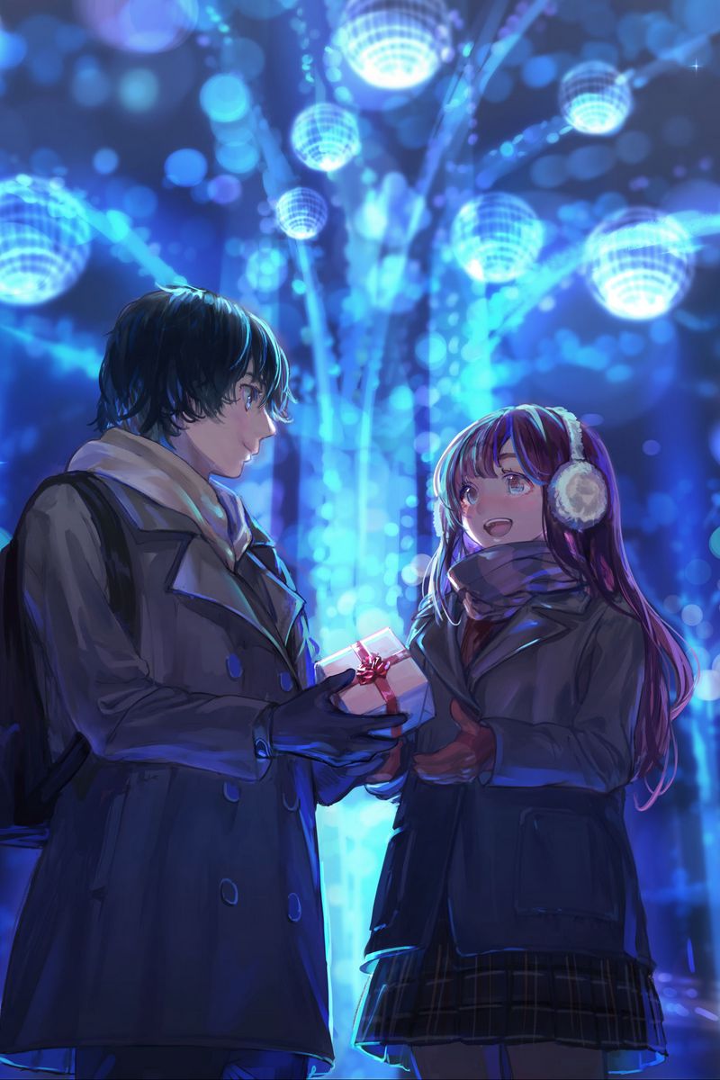 Download wallpaper 800x1200 couple, gift, anime, art, cartoon iphone 4s/4  for parallax hd background