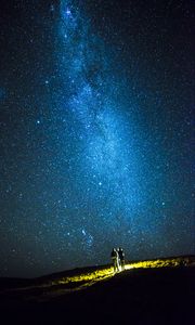 Preview wallpaper couple, hill, sky, stars, night, dark