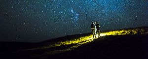 Preview wallpaper couple, hill, sky, stars, night, dark