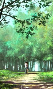 Preview wallpaper couple, hugs, art, forest, park, love, romance