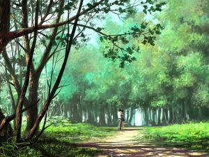 Preview wallpaper couple, hugs, art, forest, park, love, romance