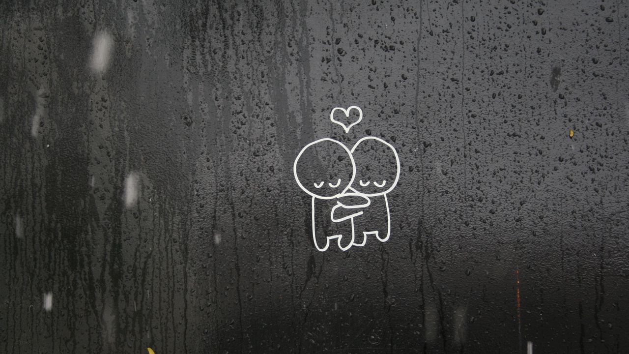 Wallpaper couple, hugs, love, hearts, glass, drops, art