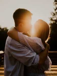 Preview wallpaper couple, kiss, love, tenderness, sunlight