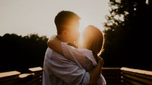 Preview wallpaper couple, kiss, love, tenderness, sunlight