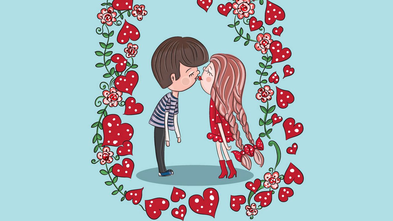 Wallpaper couple, kiss, love, art