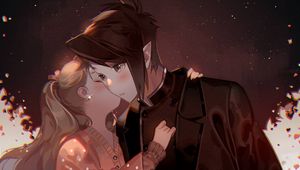 Preview wallpaper couple, kiss, love, romance, anime