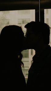 Preview wallpaper couple, kiss, silhouettes, window