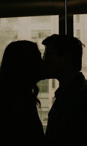 Preview wallpaper couple, kiss, silhouettes, window