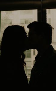Preview wallpaper couple, kiss, silhouettes, window