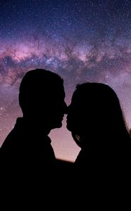 Preview wallpaper couple, kiss, starry sky, love, tenderness, romance