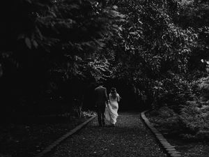 Preview wallpaper couple, love, bw, wedding, path