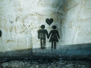 Preview wallpaper couple, love, graffiti, drawing, wall