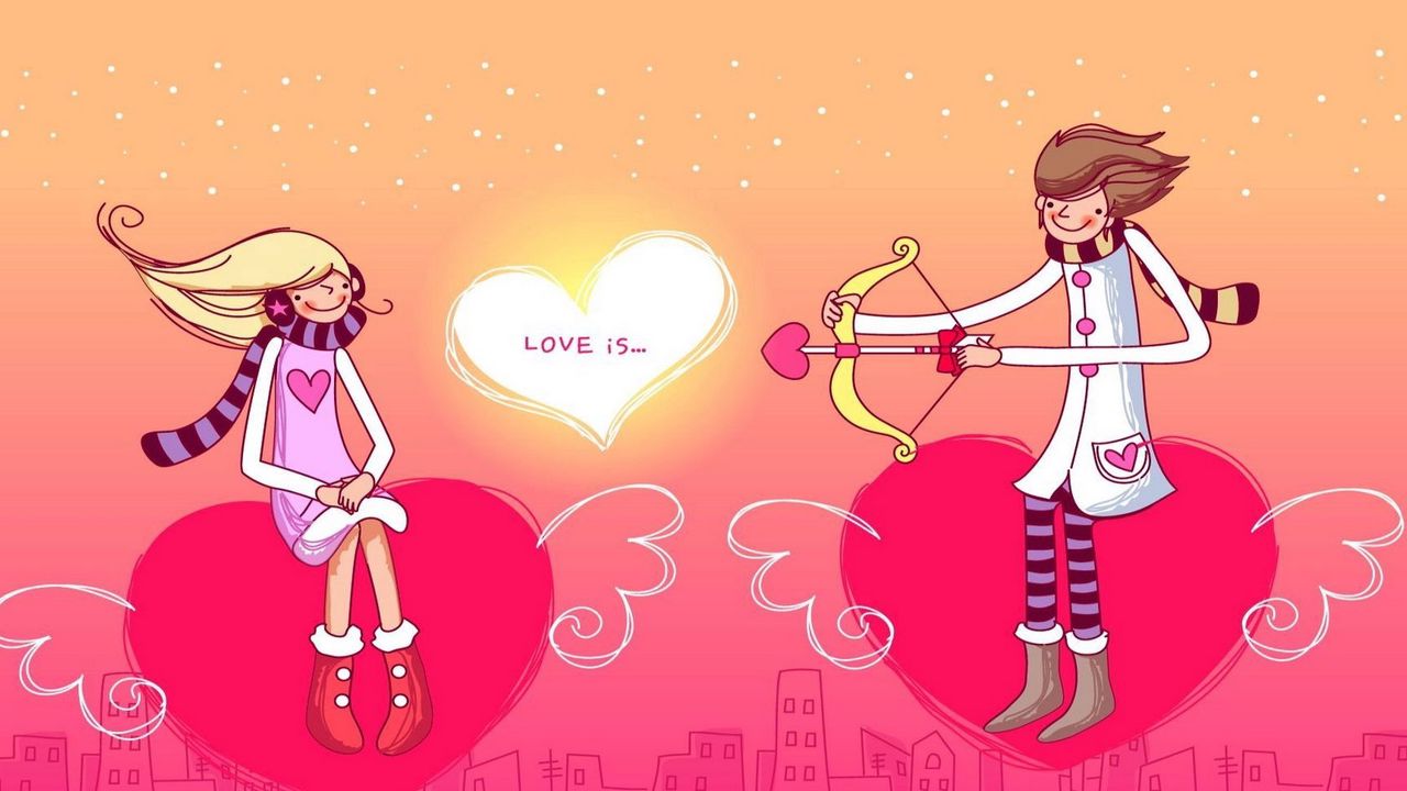 Wallpaper couple, love, heart, arrow, bow
