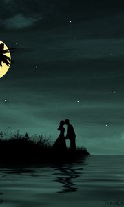 Preview wallpaper couple, love, kiss, island, dark, vector