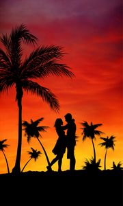 Preview wallpaper couple, love, palms, sunset