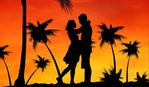 Preview wallpaper couple, love, palms, sunset