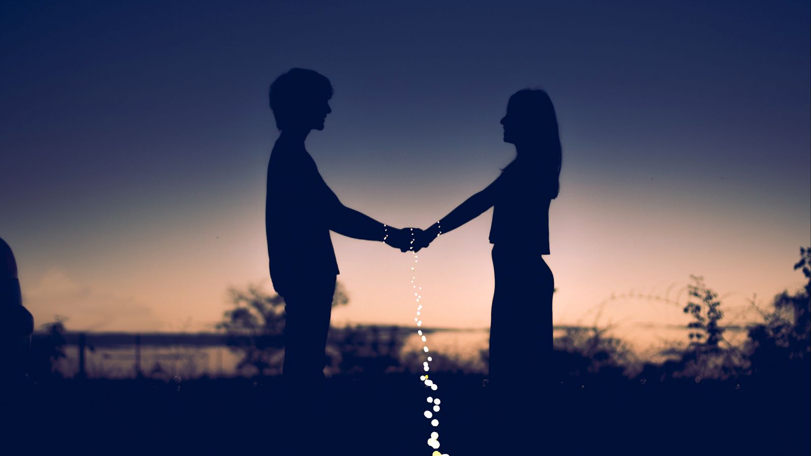 Download wallpaper 1600x900 couple, love, silhouettes, happiness widescreen  16:9 hd background